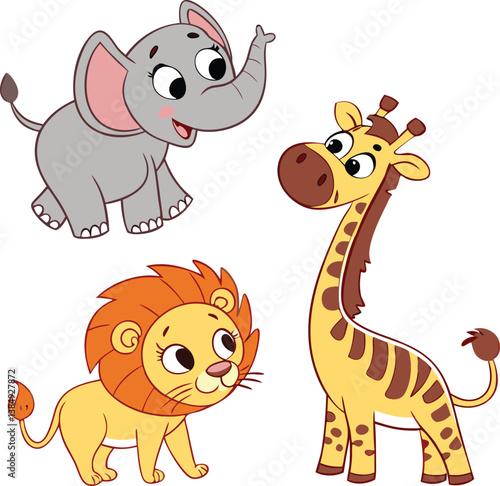 set of funny cartoon animals