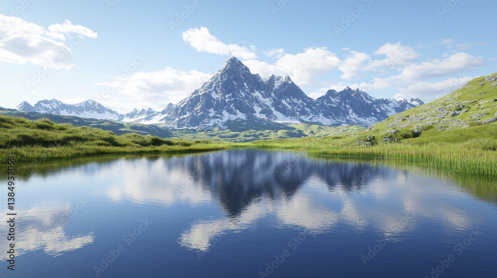 serene mountain landscape with calm lake reflecting peaks and lush greenery, evoking sense of tranquility and natural beauty serene mountain landscape with calm lake reflecting peaks and lush greenery, evoking sense of tranquility and natural beauty