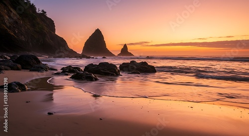 Sunset's Embrace: Coastal Majesty AI Generated