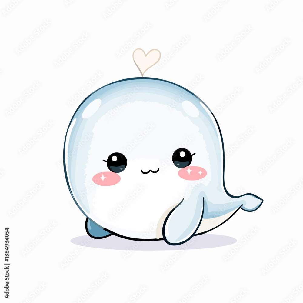 Cute kawaii baby whale with round body and sparkling eyes Cute kawaii baby whale with round body and sparkling eyes
