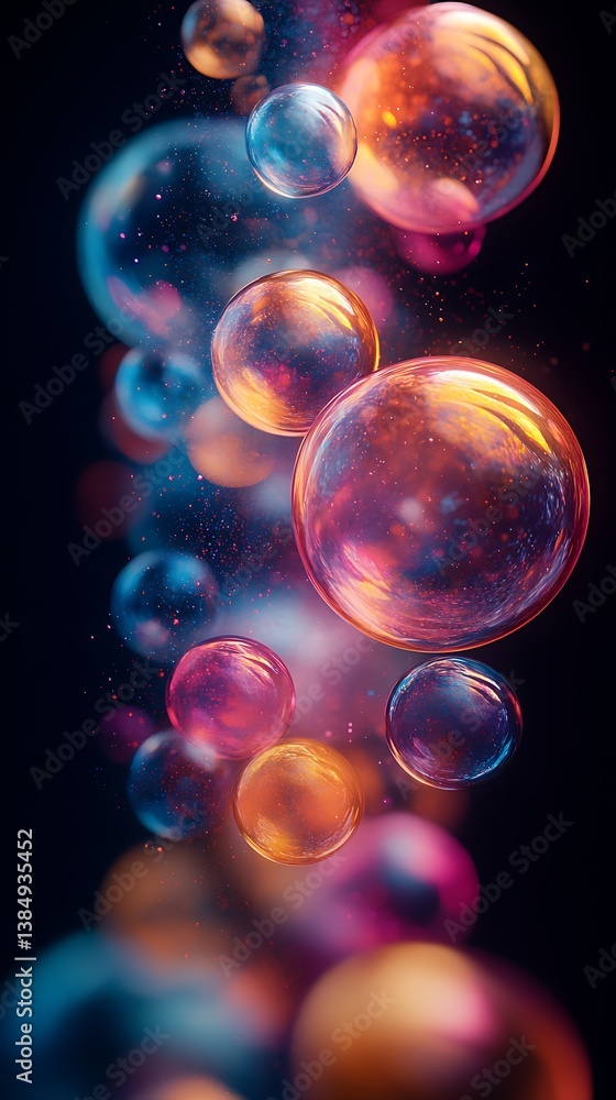 Floating Soap Bubbles in a Dreamy Dark Setting Floating Soap Bubbles in a Dreamy Dark Setting