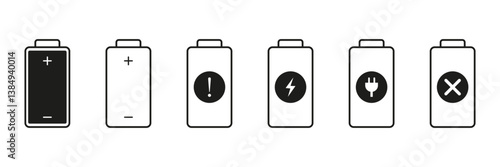 Battery Charge Level Icons Solid Icon Set. Battery Power Symbol Silhouette Symbol Collection. Isolated Vector Illustration