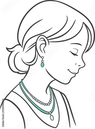 Profile Sketch of a gentle Smiling Woman with elegent Jewelry