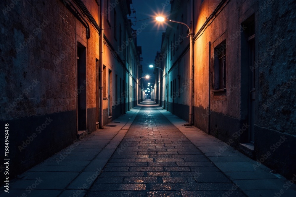 Fototapeta premium Darkened alleyway background with concrete blocks , dark, wall, grey