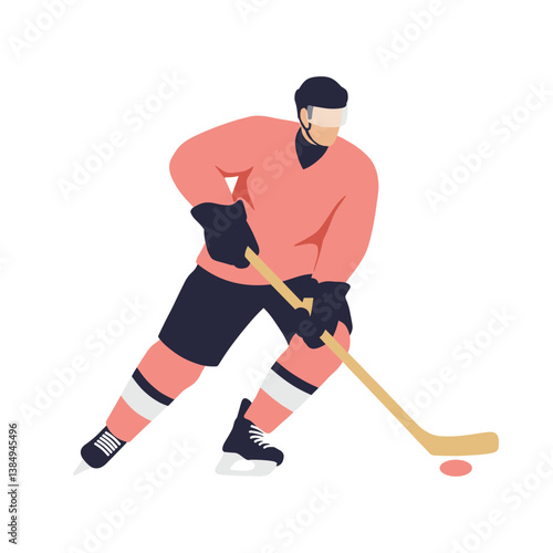 Hockey player performing a slap shot on the ice rink  