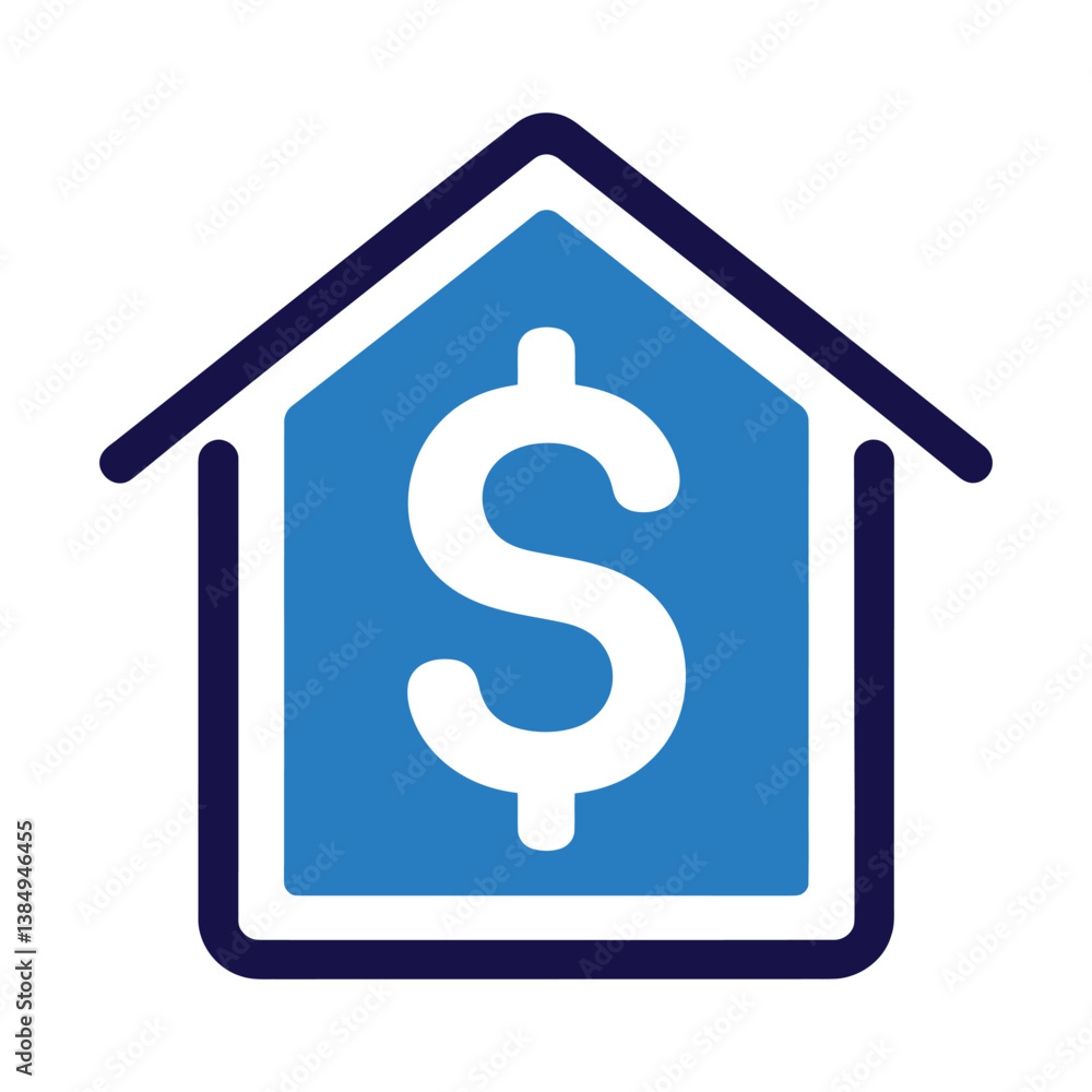 Blue Real Estate Icon with Dollar Sign Inside House Outline, Property Investment and Financial Concept Blue Real Estate Icon with Dollar Sign Inside House Outline, Property Investment and Financial Concept