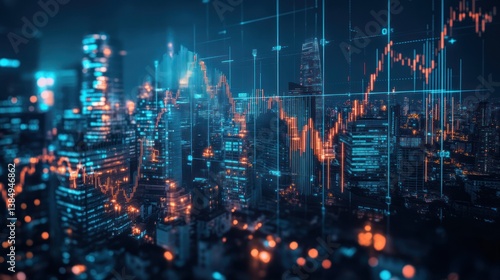 Wallpaper Mural Night city skyline with financial data overlay; stock market trends; potential use in investment, business, or technology themes Torontodigital.ca