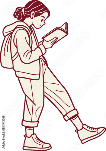 young girl Student Reading with book in focused mood
