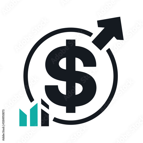 Financial growth icon with dollar symbol, upward arrow, and bar chart representing business success and economic progress