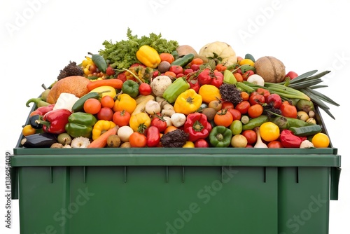 Mix Vegetables and fruits in a huge container, in a rubbish bin