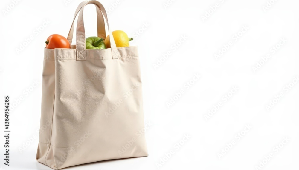 Single reusable cotton shopping bag, isolated on white, studio shot, gift bag