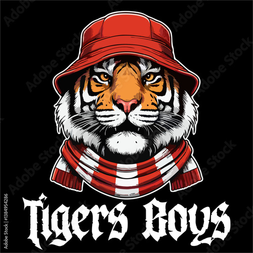 Vector of Logo Ultras Hooligans football fans Tiger Head wearing Bucket hat