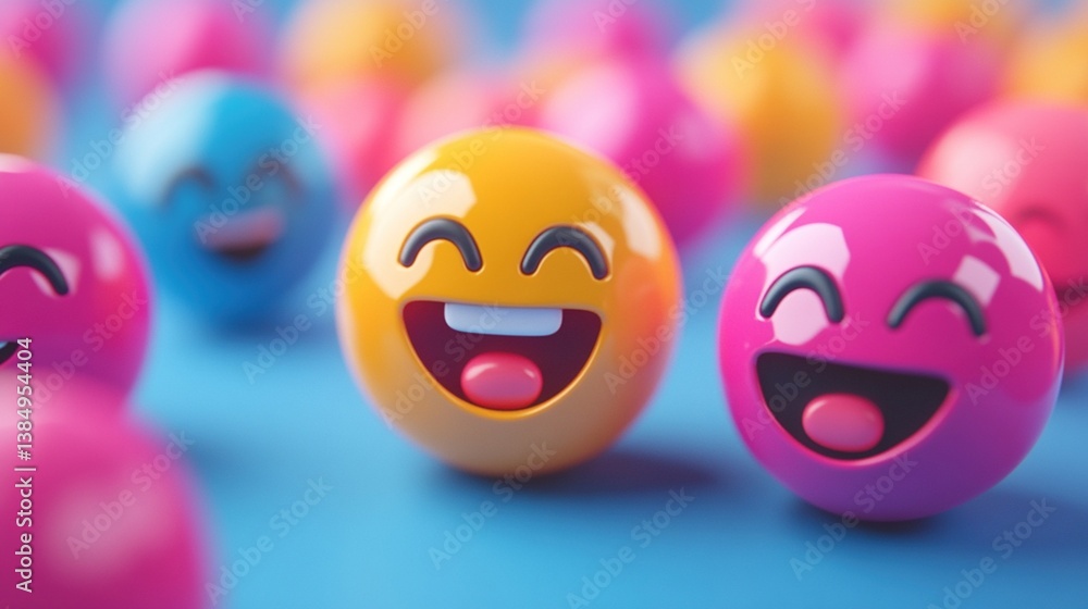 Vibrant emoji spheres in various colors Vibrant emoji spheres in various colors