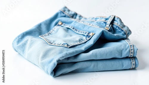 Obraz na płótnie Light wash jeans, clean white background, folded neatly, texture, product shot w salonie