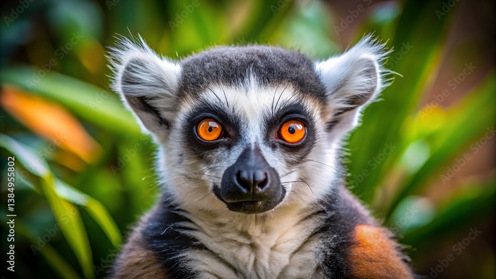 Fototapeta premium Stunning 8K Resolution Close-Up Portrait of a Ring-Tailed Lemur