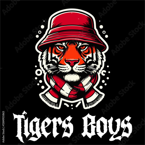 Vector of Logo Ultras Hooligans football fans Tiger Head wearing Bucket hat