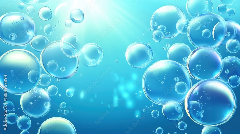 Translucent soap bubbles varying in size drifting across soft blue backdrop, backlit by bright rays casting ethereal, pristine lighting effect Translucent soap bubbles varying in size drifting across soft blue backdrop, backlit by bright rays casting ethereal, pristine lighting effect
