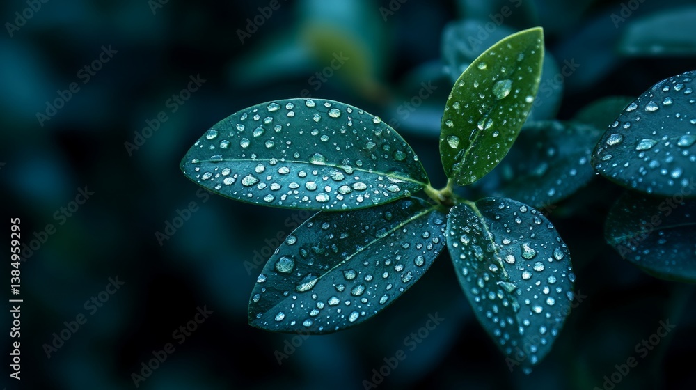 An intimate photo of a dew-kissed green leaf in a lush garden An intimate photo of a dew-kissed green leaf in a lush garden