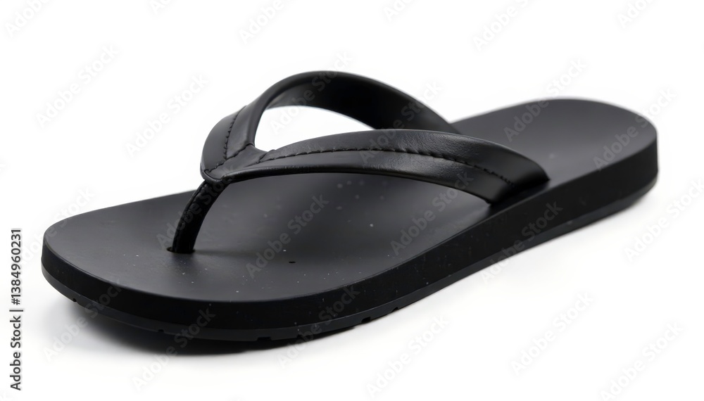 Single black flip-flop isolated on white background , overhead, studio