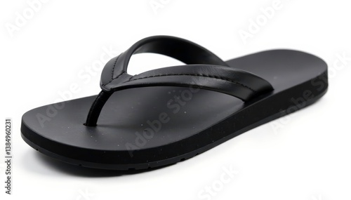 Obraz na płótnie Single black flip-flop isolated on white background , overhead, studio w salonie