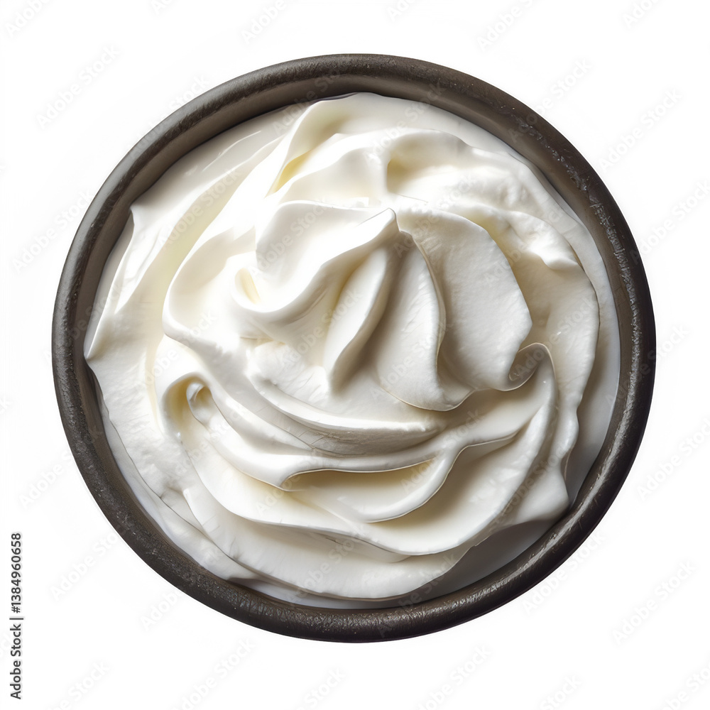 Bowl of cream whipped topping dessert sweet treat on transparent background Bowl of cream whipped topping dessert sweet treat on transparent background