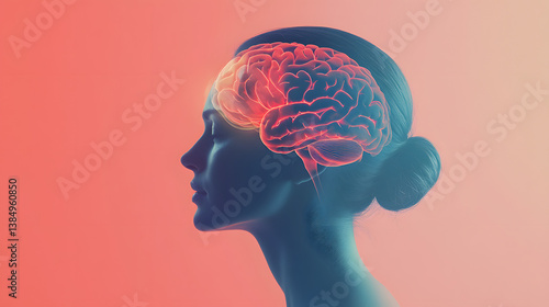 A woman's head with a pink brain