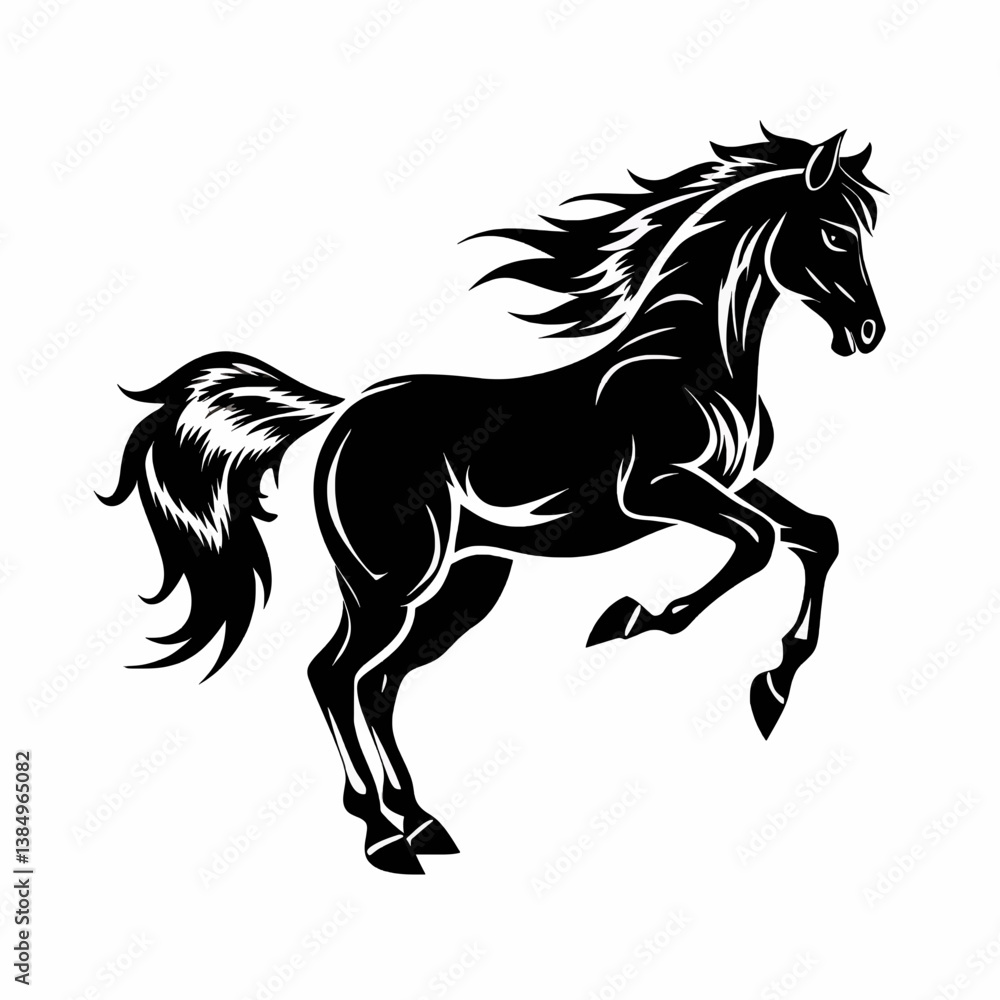Obraz premium Black Wild Horse Silhouette Vector Art Illustration