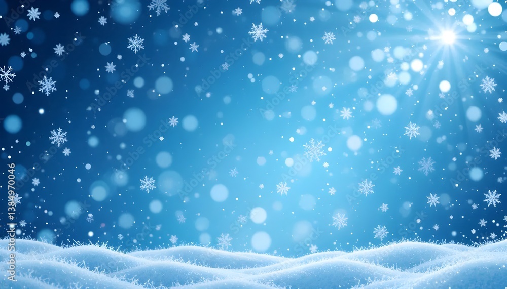 Fototapeta premium Sparkling Blue Winter Background with Snowflakes for Holiday, Seasonal, and Festive Design Projects