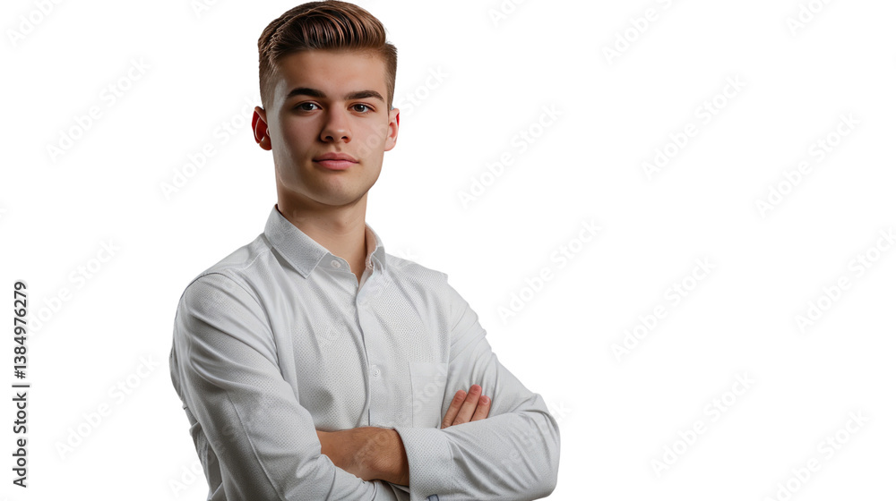 Confident Individual: A portrait of a poised, well-groomed individual with arms crossed, embodies a look of assured self-assurance, radiating a sense of composed authority and inner strength. Confident Individual: A portrait of a poised, well-groomed individual with arms crossed, embodies a look of assured self-assurance, radiating a sense of composed authority and inner strength.