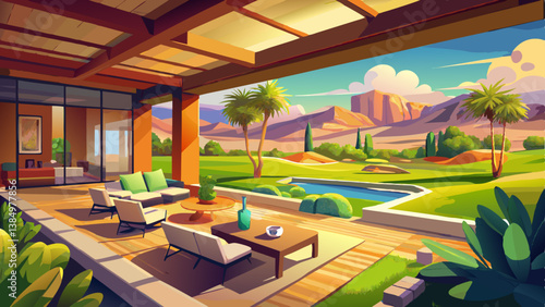 desert home patio overlooking a golf course