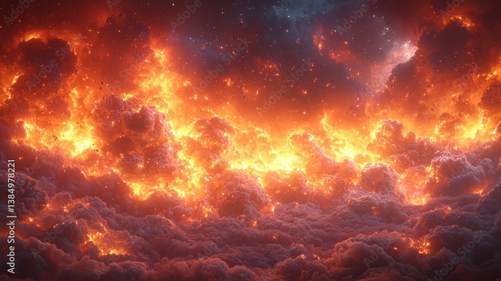 Inferno Sky: A Fiery Dreamscape of Burning Clouds and Celestial Sparks Inferno Sky: A Fiery Dreamscape of Burning Clouds and Celestial Sparks