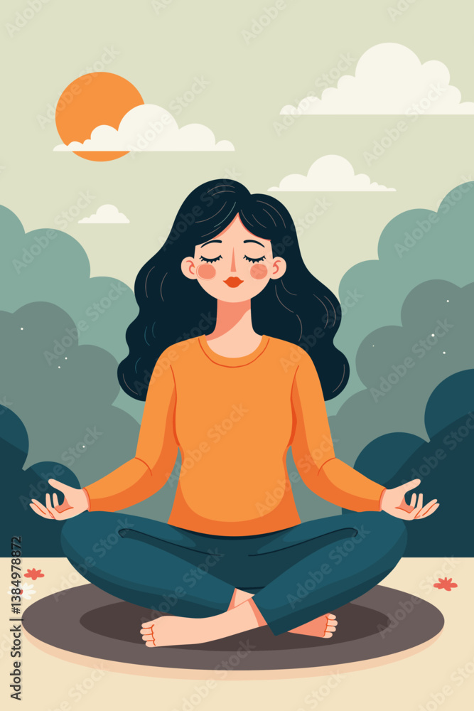 custom made wallpaper toronto digitalSerene Woman Meditating in Lotus Position: A Vector Illustration for Yoga, Wellness, and Peaceful Lifestyle Concepts; Ideal for Health and Mindfulness Designs, Flat Design.