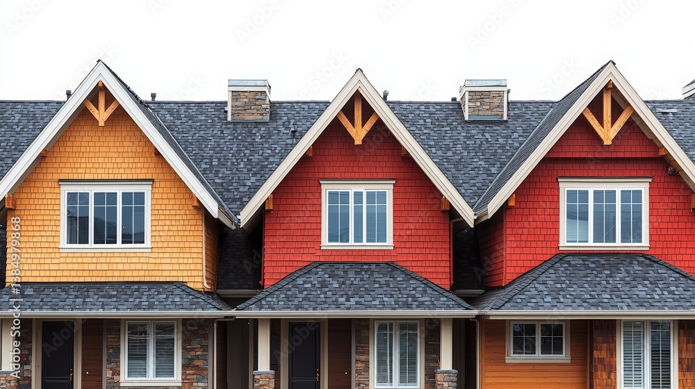 Colorful Row Houses with Distinctive Roof Designs and Charming Architectural Features Colorful Row Houses with Distinctive Roof Designs and Charming Architectural Features