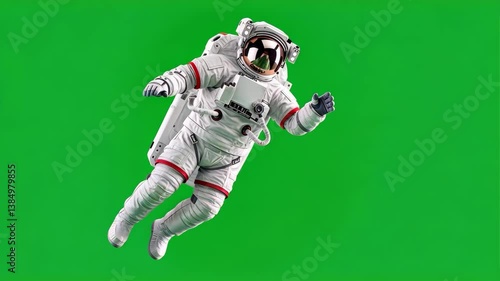 Wallpaper Mural Astronaut floating in space on a green screen background, ideal for compositing, animation, and creative projects requiring customizable astronaut footage with a clear background. Torontodigital.ca