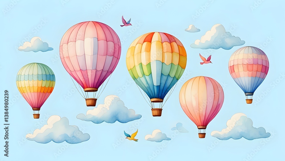 Naklejka premium Colorful Balloons Kids Wallpaper AI