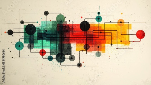 Abstract Geometric Design with Colorful Circles and Lines on Vintage Background