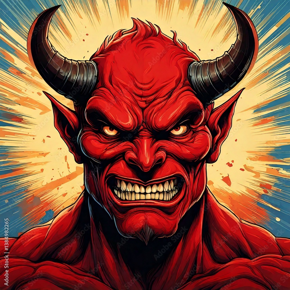 red devil with horns in a comic book style