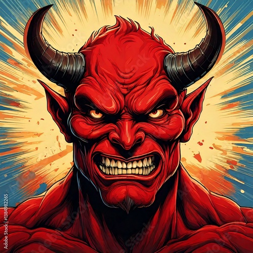 Obraz na płótnie red devil with horns in a comic book style w salonie