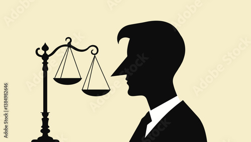 Law & Justice Conceptual Vector: Silhouette of Judge with Scales of Justice. Ideal for Legal, Lawyer, Court, and Law Firm Designs & Infographics, Balancing Ethics & Integrity