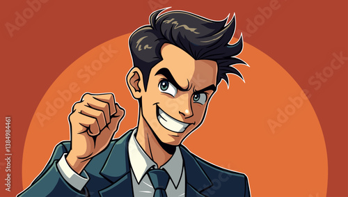 Scheming Businessman Cartoon Vector: Crafty Man with Sinister Smile Plans Success, Comic Style Character, Office Politics, Dark Humor, Creative Projects, Editable