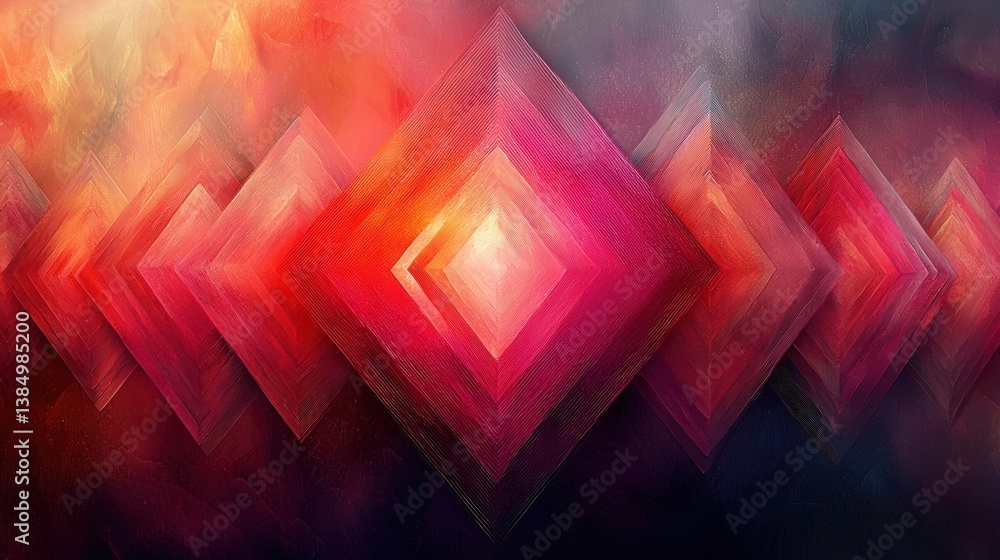 Abstract geometric shapes in vibrant red and orange hues, layered and blended with depth Abstract geometric shapes in vibrant red and orange hues, layered and blended with depth