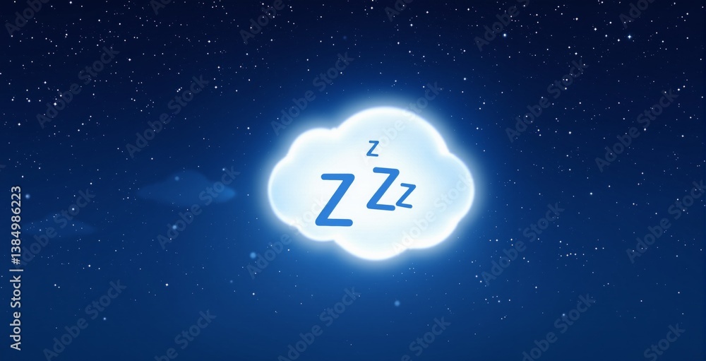 Glowing white cloud with Z letters symbolizing sleep or dreaming, creative dreamy style, floating on a dark blue starry night sky background. Ai generative Glowing white cloud with Z letters symbolizing sleep or dreaming, creative dreamy style, floating on a dark blue starry night sky background. Ai generative