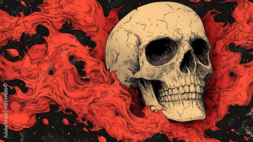 Skull in Flames Graphic Design.