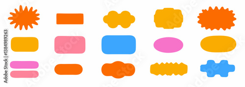 Colorful Shape Collection: Vibrant shapes of various sizes, each in its own unique hue, float in a collection, ready to be incorporated into a variety of creative designs. 