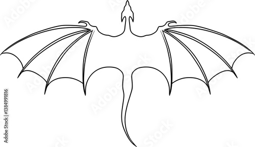 flying dragon black silhouette outline vector illustration