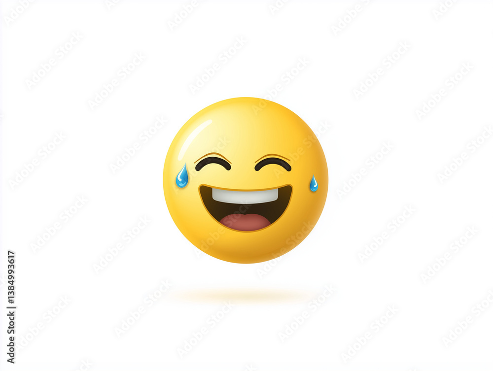 Yellow emoji face is laughing with tears of joy on white background Yellow emoji face is laughing with tears of joy on white background