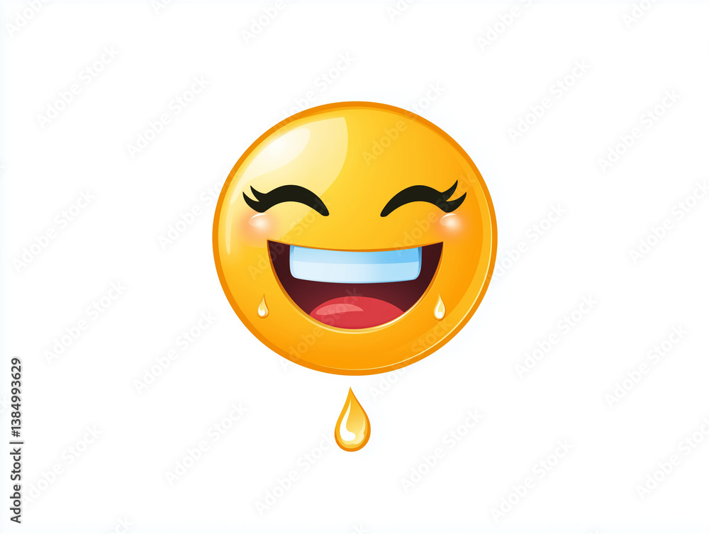 Fototapeta premium Yellow emoji face laughing with tears of joy