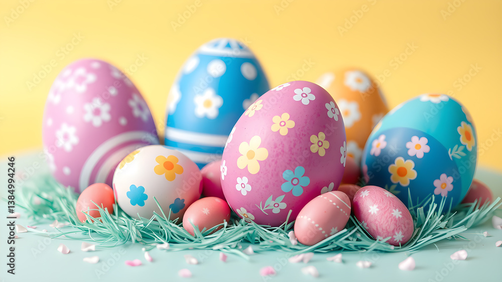 The Easter Eggs in colorful Background - 3D Generative AI The Easter Eggs in colorful Background - 3D Generative AI