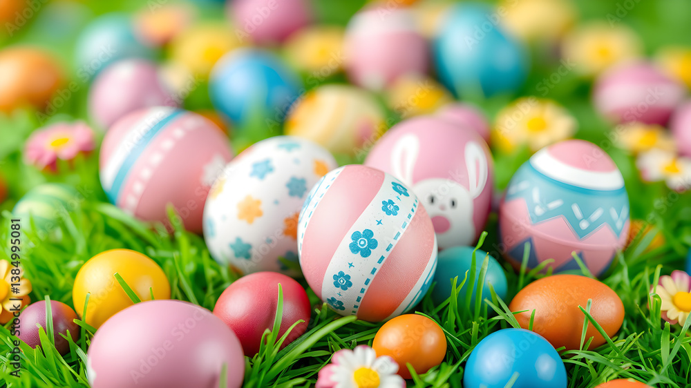 The Easter Eggs in colorful Background - 3D Generative AI The Easter Eggs in colorful Background - 3D Generative AI