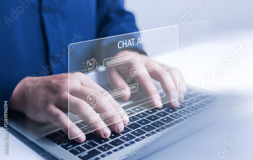  businessman using technology Global Internet connect Chatgpt conversation Chat with AI, Artificial Intelligence. using command prompt for generates something, Futuristic technology
 photo